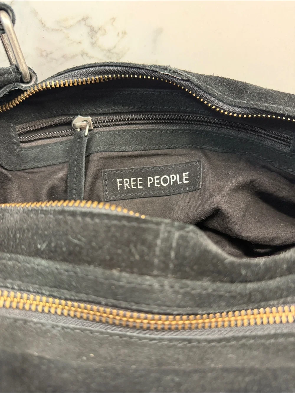 Free People Black Suede Bag with Front Zip Pocket